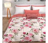 PETTI Artigiani Italiani - Quilt, Winter Duvet, Winter Quilt, Single Quilt Double Face Solid Color and Digital Print Floral 20 Cream, 100% Hypoallergenic Microfiber, Made in Italy