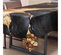 PETTI Artigiani Italiani - Rectangular Anti-Stain Tablecloth Elegant Kitchen Table Cover Marble Effect Black X12 Seater (140 x 240 cm) 100% Made in Italy