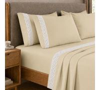 PETTI Artigiani Italiani - Set of Double Bed Sheets Percale Cotton with Lace St. Gallen Beige, 4-Piece Bedding Set, 100% Made in Italy