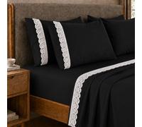 PETTI Artigiani Italiani - Single Bed Sheet Set Percale Cotton with Black St. Gallen Lace, 3-Piece Bedding Set, 100% Made in Italy