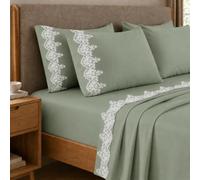 PETTI Artigiani Italiani - Single Bed Sheet Set Percale Cotton with Lace Macrame Sage, 3-Piece Bedding Set, 100% Made in Italy