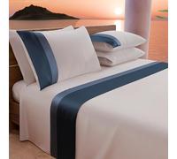 PETTI Artigiani Italiani - Single Bed Sheet Set with Double Frill in Satin 3 Pieces 90 x 200 cm Cotton Percale Sheets - Fitted Sheet, Top Sheet and 1 Pillowcases, Blue