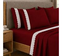 PETTI Artigiani Italiani - Single Percale Cotton Sheet Set with Bordeaux St. Gallen Lace, 3-Piece Bedding Set, 100% Made in Italy