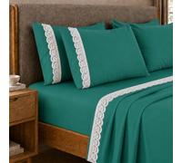 PETTI Artigiani Italiani - Single Sheet Set Percale Cotton with Lace St. Gallen Teal Lace, 3-Piece Bedding Set, 100% Made in Italy