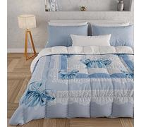 PETTI Artigiani Italiani - Single Winter Quilt, Single Duvet, Double Sided Quilt Solid Colour and Digital Print Light Blue Bow, Made in Italy