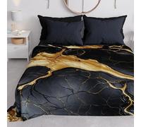 PETTI Artigiani Italiani - Spring-Summer Double Bed Bedspread Lightweight Blanket Double Bed Bed Sheets Black Gold Marble 100% Made in Italy