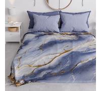 PETTI Artigiani Italiani - Spring-Summer Double Bed Bedspread Lightweight Blanket Double Bed Linen Indigo Marble 100% Made in Italy