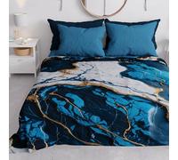 PETTI Artigiani Italiani - Spring-Summer Double Bedspread Light Blanket for Double Bed and Half Beds, Midnight Blue Marble, 100% Made in Italy