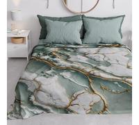 PETTI Artigiani Italiani - Spring-Summer Double Bedspread Light Blanket Queen Size Bed Sheets Sage Marble 100% Made in Italy