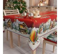 PETTI Artigiani Italiani - Stain Resistant Rectangular Christmas Table Cover for Kitchen, Santa's Village Design X6 Seater (140 x 180 cm) 100% Made in Italy