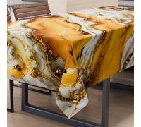 PETTI Artigiani Italiani - Stain Resistant Rectangular Tablecloth Kitchen Elegant Marble Effect Yellow X6 Seater (140 x 180 cm) 100% Made in Italy