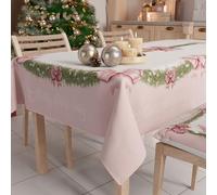 PETTI Artigiani Italiani - Stain-resistant Christmas Tablecloth Square Christmas Kitchen Table Cover Pink Bow Design Feathers X4 Seater (140 x 140 cm) 100% Made in Italy