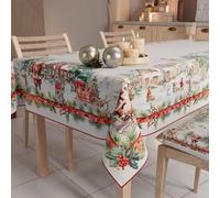 PETTI Artigiani Italiani Stain-Resistant Tablecloth Christmas - 140x140 cm Square Festive Table Cover for Kitchen or Dining Table, Christmas Village Design - 4 Seats, 100% Made in Italy