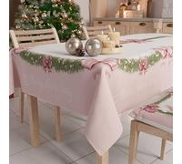 PETTI Artigiani Italiani Stain-Resistant Tablecloth Christmas - 140x180 cm Rectangular Festive Table Cover for Kitchen or Dining Table, Pink Bow & Feather Design - 6 Seats, 100% Made in Italy