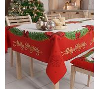 PETTI Artigiani Italiani Stain-Resistant Tablecloth Christmas - 140x180 cm Rectangular Festive Table Cover for Kitchen or Dining Table, Red Bow Design - 6 Seats, 100% Made in Italy