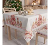 PETTI Artigiani Italiani - Stain Resistant Rectangular Christmas Tablecloth, Kitchen Table Cover, Nutcracker Design Pink X6 Seater (140 x 180 cm) 100% Made in Italy