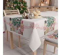 PETTI Artigiani Italiani - Christmas Tablecloth Stain Resistant Rectangular Table Cover Christmas Kitchen Soldiers Design Pink X12 Seats (140x240 cm) 100% Made in Italy