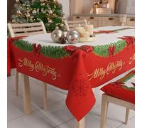 PETTI Artigiani Italiani - Stain Resistant Rectangular Christmas Tablecloth, Kitchen Table Cover, Red Bow Design X14 Seater (140 x 300 cm) 100% Made in Italy