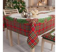 PETTI Artigiani Italiani Stain-Resistant Tablecloth Christmas - 140x360 cm Rectangular Festive Table Cover for Kitchen or Dining Table, Tartan Bow Design - 18 Seats, 100% Made in Italy