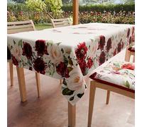 PETTI Artigiani Italiani - Stain Resistant Tablecloth Rectangular 140x360 cm 18 Seats, Wipe Clean Microfibre Kitchen Table Cover, Floral 07 Design Burgundy Flowers, 100% Made in Italy