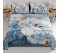 PETTI Artigiani Italiani - Summer Bedspread 220 x 260 cm 100 g/m² Double Face, Spring Quilt, Lightweight Quilt, Floral 13, 100% Made in Italy