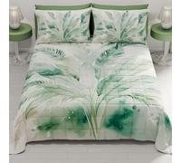 PETTI Artigiani Italiani - Summer Double Bedspread 260 x 270 cm 100 g/m² Double Sided Spring Quilt Lightweight Sage Palm Tree 100% Made in Italy