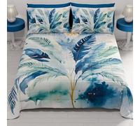 PETTI Artigiani Italiani - Summer Single Bedspread 170 x 260 cm 100 g/m² Double Face, Spring Single Bed Quilt, Lightweight Quilt, Blue Palm Tree, 100% Made in Italy