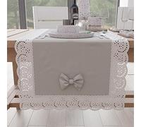 PETTI Artigiani Italiani - Table Runner, Kitchen Table Runner, Elegant Solid Colour Table Runner with Lace Frill and Bows, Cotton Runner, 40 x 140 cm, 100% Made in Italy