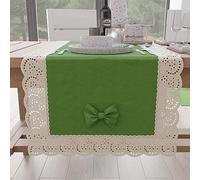 PETTI Artigiani Italiani - Table Runner, Kitchen Table Runner, Elegant Solid Colour Table Runner with Lace Frill and Bows, Cotton Runner, 40 x 140 cm, 100% Made in Italy