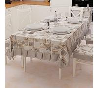 PETTI Artigiani Italiani - Tablecloth, Plastic Table Cover with Ruffles, Table Cover, Waterproof Outdoor Table Cover in Cotton Lidia Design Black X6 Seats (140 x 180 cm) 100% Made in Italy