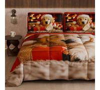 PETTI Artigiani Italiani - Winter Christmas Queen Size Quilt, Christmas Queen Size Duvet, Double-Sided Quilt with Solid Color and Digital Print Xmas 15, Made in Italy