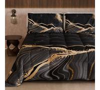 PETTI Artigiani Italiani - Winter Quilt for a Double Bed and a Half Quarter, Solid Colour and Digital Print Marble Black, Made in Italy