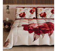 PETTI Artigiani Italiani - Winter Quilt, Winter Duvet, Double Sided Quilt, Solid Colour and Digital Floral Print 04 171, 100% Microfibre, Made in Italy