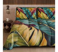 PETTI Artigiani Italiani - Winter Quilt, Winter Duvet, Double Sided Quilt, Solid Colour and Digital Floral Print 04 199, 100% Microfibre, Made in Italy