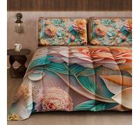 PETTI Artigiani Italiani - Winter Quilt, Winter Duvet, Double Sided Single Quilt Solid Colour and Digital Floral Print 05 11, 100% Microfibre, Made in Italy