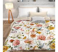 PETTI Artigiani Italiani -Winter Quilt, Winter Duvet, Square and Half Double Face Quilt Solid Color and White Floral Digital Print, 100% Hypoallergenic Microfiber, Made in Italy