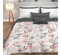 PETTI Artigiani Italiani -Winter Quilt, Winter Duvet, Square and Half Double Face Quilt Solid Color and White Floral Digital Print, 100% Hypoallergenic Microfiber, Made in Italy