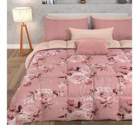 PETTI Artigiani Italiani -Winter Quilt, Winter Duvet, Square and Half Double Face Quilt Solid Color and Digital Print Floral Powder, 100% Hypoallergenic Microfiber, Made in Italy