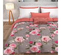 PETTI Artigiani Italiani -Winter Quilt, Winter Duvet, Square and Half Double Face Quilt Solid Color and Digital Floral Print Mud, 100% Hypoallergenic Microfiber, Made in Italy