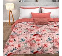 PETTI Artigiani Italiani -Winter Quilt, Winter Duvet, Square and Half Double Face Quilt Solid Color and Digital Print Floral Powder, 100% Hypoallergenic Microfiber, Made in Italy
