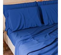 PETTI Italian Artisans - 4-Piece Maxi Double Bed Sheet Set, Soft and Breathable, Complete Bed Set with Top Sheet, Fitted Sheet with Elasticated Corners and 2 Pillowcases, Blue Sheets