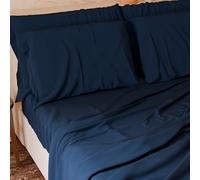 PETTI Italian Artisans - 4-Piece Maxi Double Bed Sheet Set, Soft and Breathable, Complete Bed Set with Top Sheet, Fitted Sheet with Elasticated Corners and 2 Pillowcases, Navy Blue Sheets