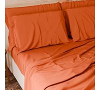 PETTI Italian Artisans - 4-Piece Maxi Double Bed Sheet Set, Soft and Breathable, Complete Bed Set with Top Sheet, Fitted Sheet with Elasticated Corners and 2 Pillowcases Orange Sheets