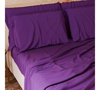 PETTI Italian Artisans - 4-Piece Maxi Double Bed Sheet Set, Soft and Breathable, Complete Bed Set with Top Sheet, Fitted Bottom Sheet and 2 Pillowcases, Plum Sheets