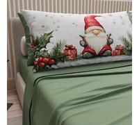 PETTI Italian Artisans - Cotton Sheets with Christmas Digital Print Pillowcases, Christmas Double Sheets, Maxi Double Bed Set, Gnome 01 Green, 100% Made in Italy