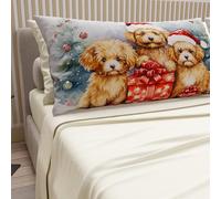 PETTI Italian Artisans - Cotton Sheets with Christmas Digital Print Pillowcases, Christmas Double Sheets, Maxi Double Bed Set, Dog Cream, 100% Made in Italy