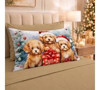 PETTI Italian Artisans - Cotton Sheets with Christmas Digital Print Pillowcases, Christmas Double Sheets, Maxi Double Bed Set, Dog Dove Grey, 100% Made in Italy