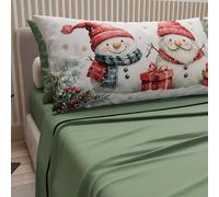 PETTI Italian Artisans - Cotton Sheets with Christmas Digital Print Pillowcases, Christmas Single Sheets, Christmas Single Bed Set, Green Snowman 02, 100% Made in Italy