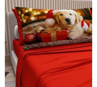 PETTI Italian Artisans - Cotton Sheets with Christmas Digital Print Pillowcases, Double Christmas Sheets, Christmas Bed Set, Xmas 15 Red, 100% Made in Italy