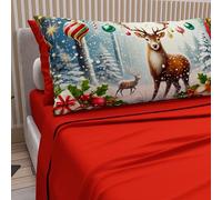 PETTI Italian Artisans - Cotton Sheets with Christmas Digital Print Pillowcases, French Queen Size Christmas Sheets, Christmas Bed Set, Xmas 4 Red, 100% Made in Italy